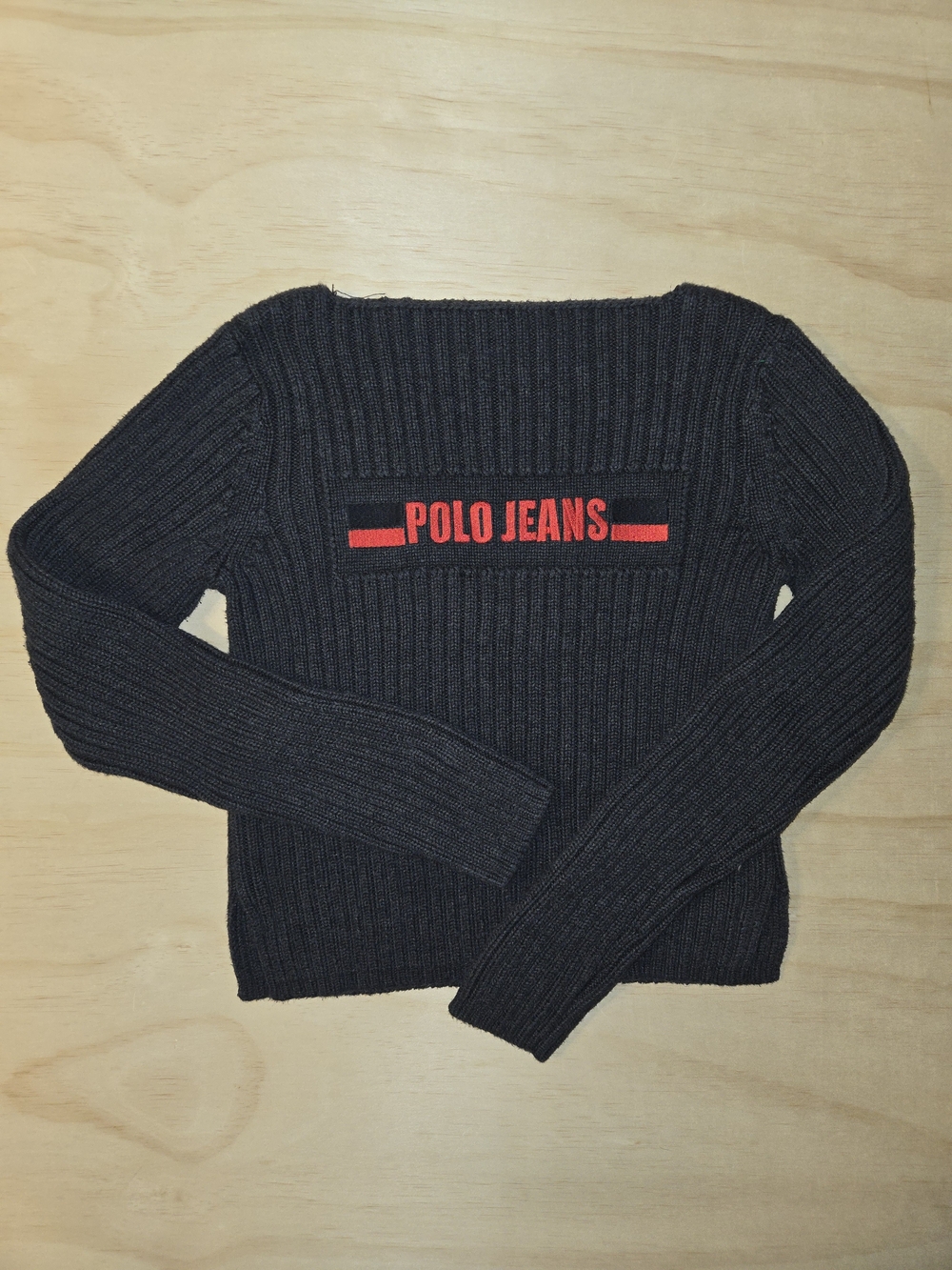 Vintage 90s/Y2K Polo Jeans Co. Ralph Lauren Ribbed Knit Crop Sweater - Charcoal